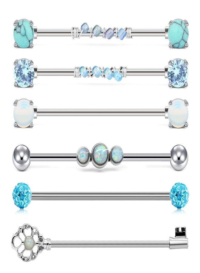 QWALIT Industrial Barbell Earrings - Surgical Stainless Steel Scaffold Piercings Arrow Turquoise 38mm 35mm for Women & Men - Image 1